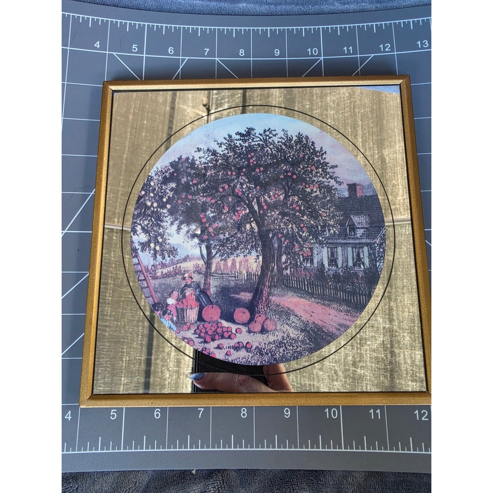 1970s mirror-framed lithograph print Currier & Ives "American Homestead Autumn"